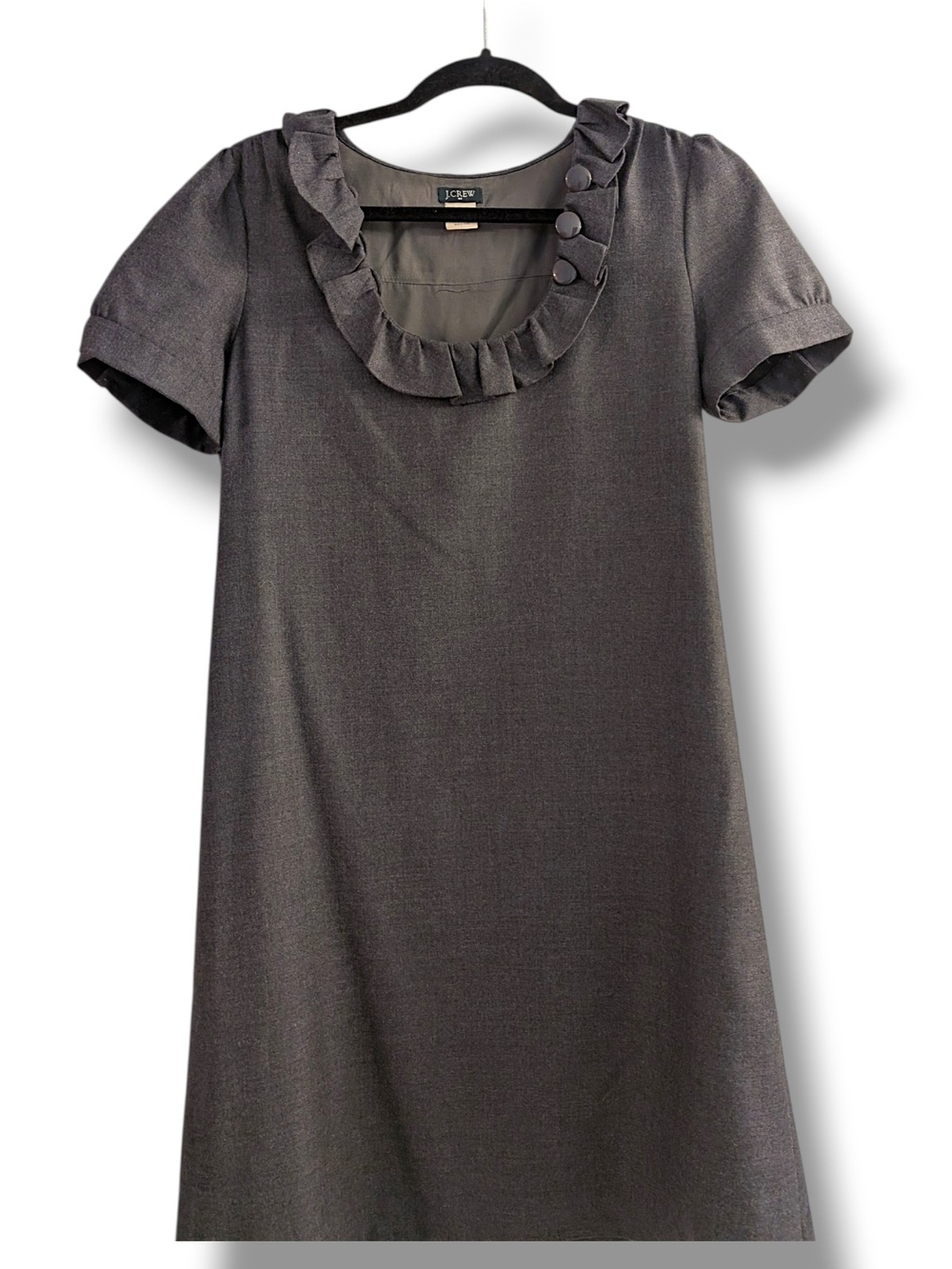 J. Crew Charcoal Ruffle-Trim Short Sleeve Shift Dress, Size 6
